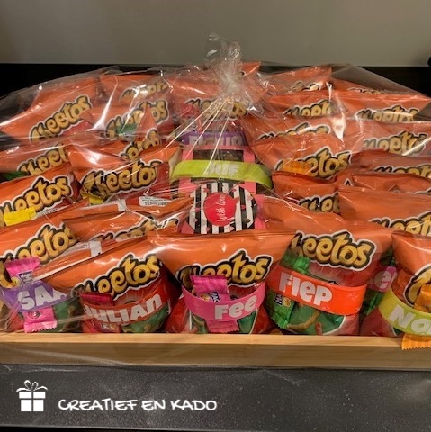 klaparmband met naam, naam traktatie, chips trakteren.