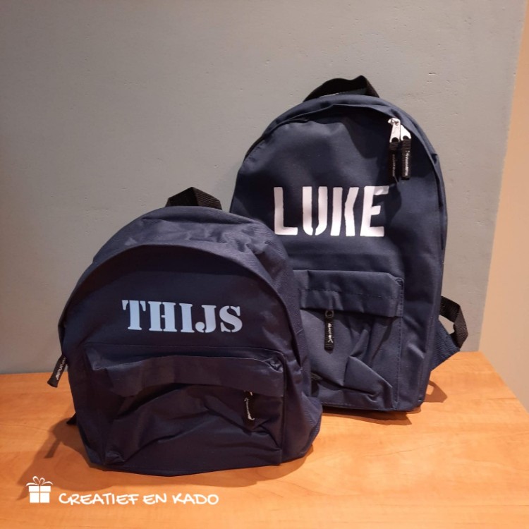 rugtas met naam kind navy