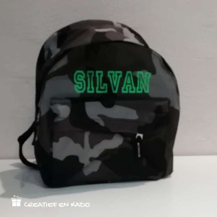 rugtas kind, rugtas camouflage met naam