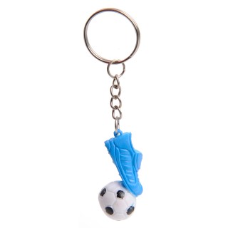 voetbal met voetbalschoen blauw sleutelhanger