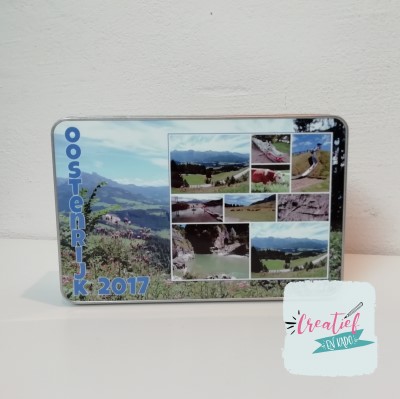 blik met eigen foto, bewaarblik, terugblik, foto cadeau