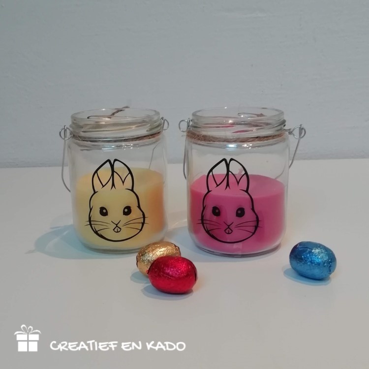 kaarsje in glas Pasen, kaars roze, kaars geel