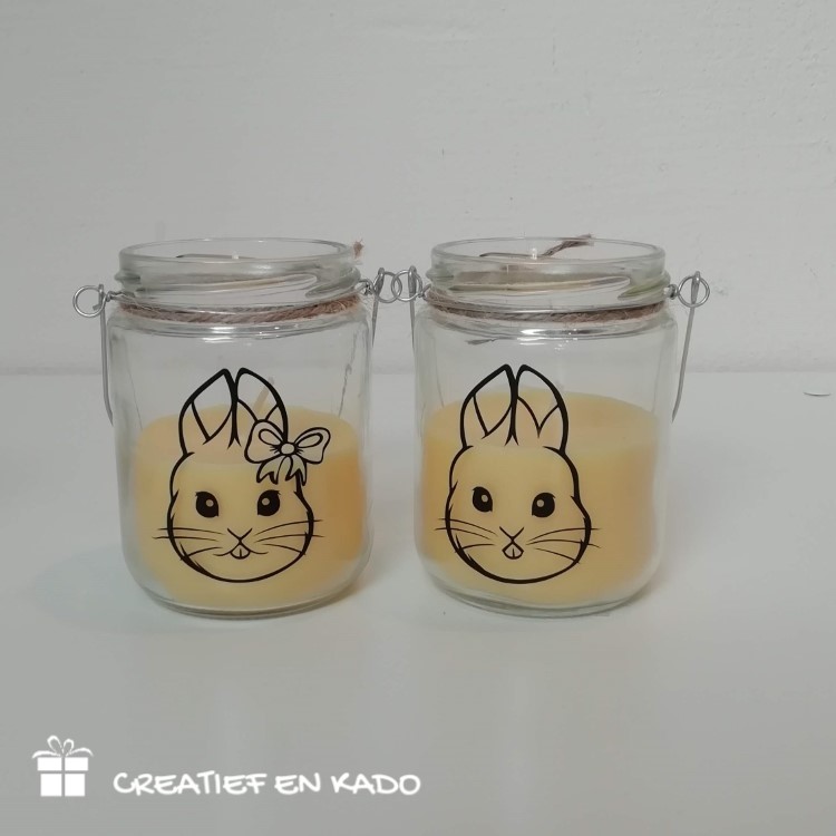 Kaarsje in glas Pasen, haasje afbeelding