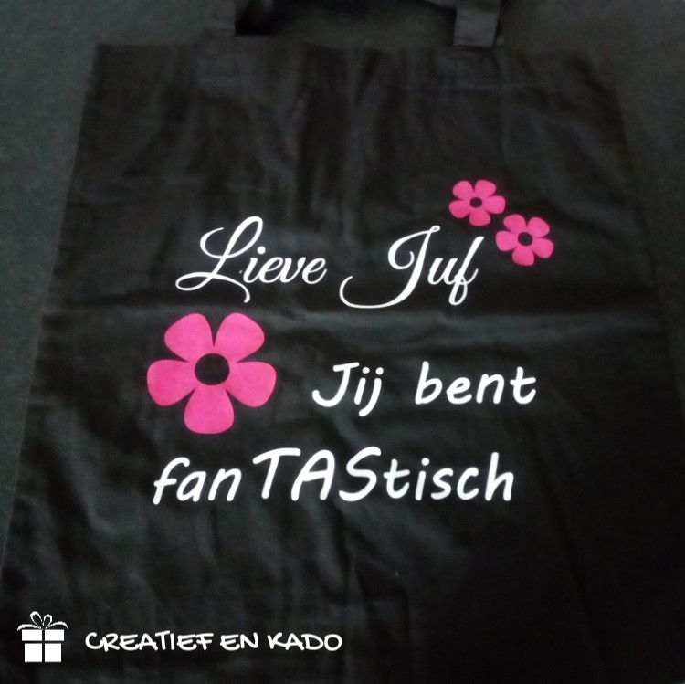 katoenen tas zwart juf