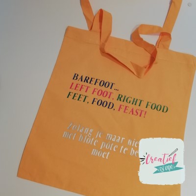 geel katoenen tas met eigen tekst