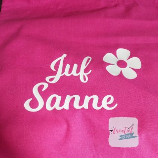 roze katoenen tas juf