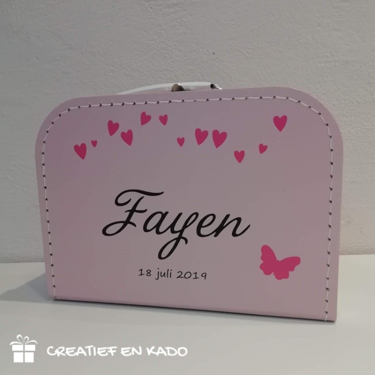 kinderkoffertje met naam, kinderkoffertje roze, kinderkoffertje Fayen