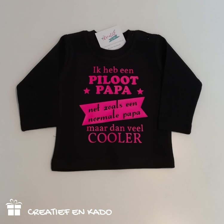 shirt ik heb een piloot papa, baby shirt zwart lange mouw