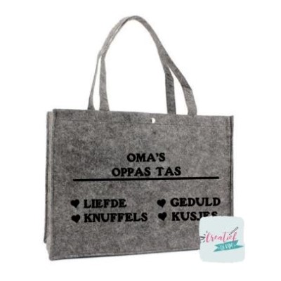 antraciet grijze vilten tas, oppas tas oma