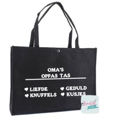 zwart vilten shopper, oppas tas oma