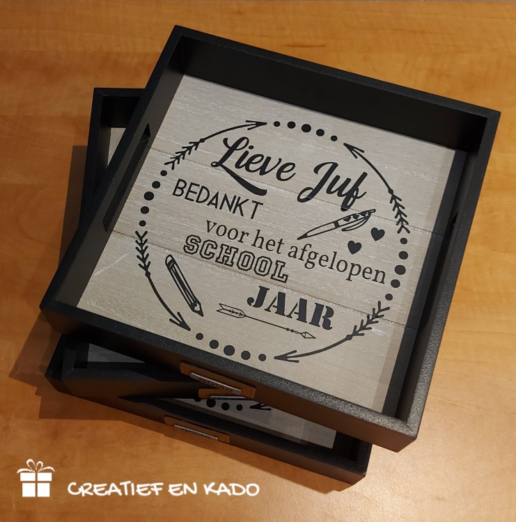dienblad bedankt juf, dienblad bedankt voor het afgelopen schooljaar, kado juf