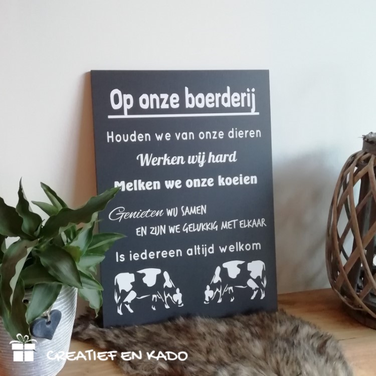 tekstbord boerderij koeien