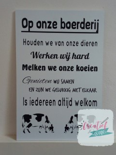 tekstbord op onze koeien boerderij