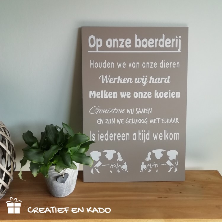tekstbord op onze boerderij koeien, tekstbord boerderij, tekstbord koeien, tekstbord werk