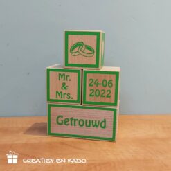 houten blokken huwelijk, trouwcadeau