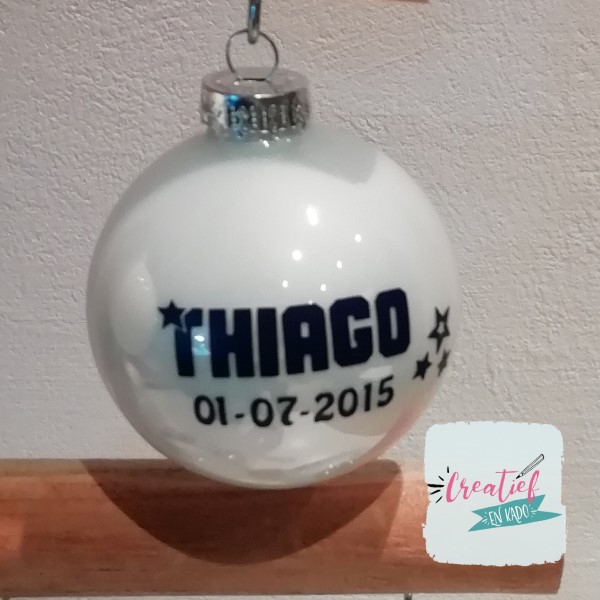 kerstbal naam en geboortedatum, kerstbal wit