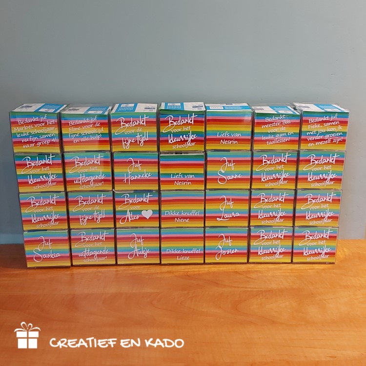 memokubus juf, memo kubus meester, kado einde schooljaar
