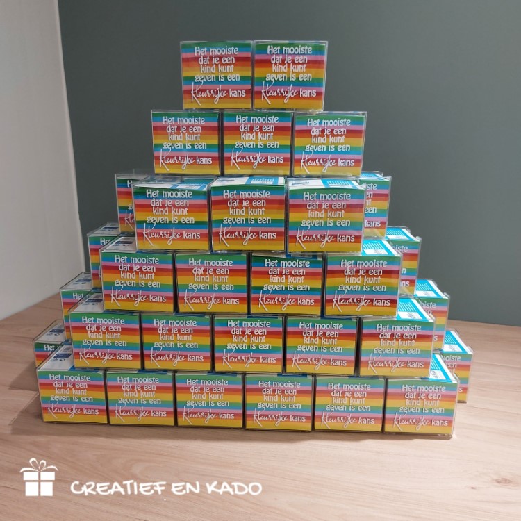 memo kubus het mooiste dat je een kind kunt geven is een kleurrijke kans, kado juf, kado einde schooljaar