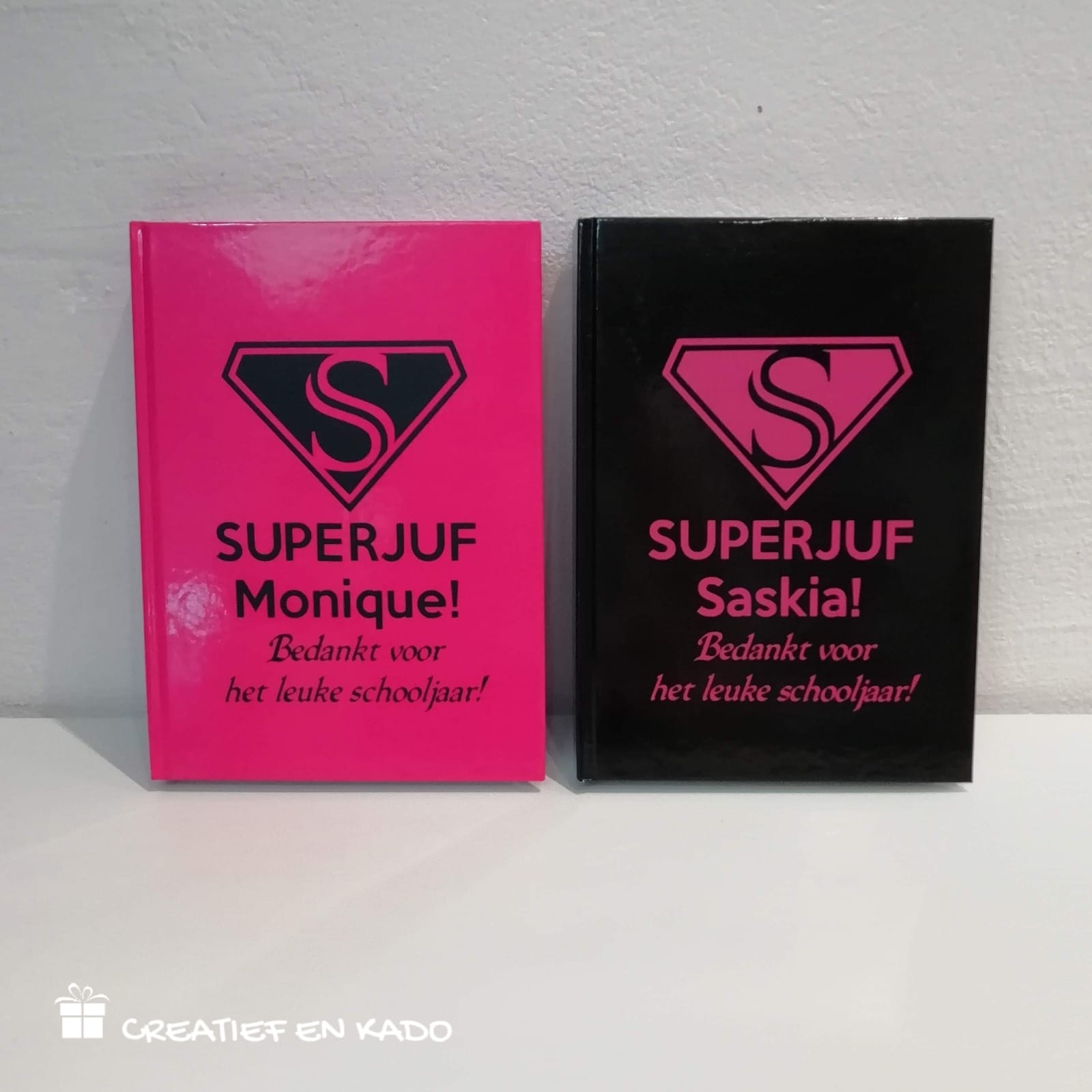notitieboek superjuf zwart, notitieboek superjuf roze