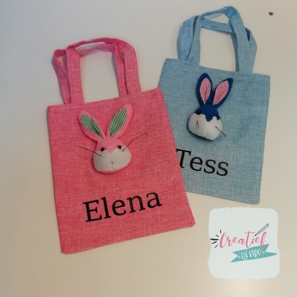 paas tasje met naam, paas tasje roze, paas tasje blauw, paas eieren zoeken