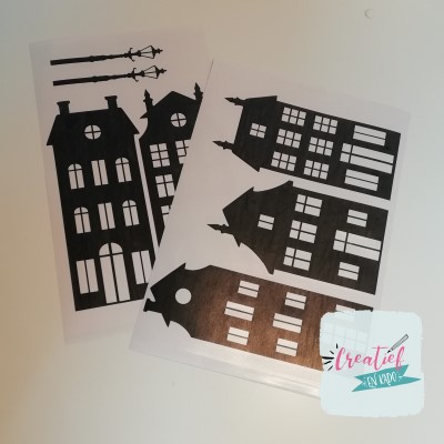 raamsticker huisjes zwart