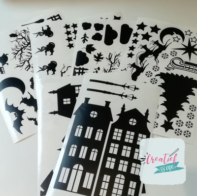 raamstickers, thema straatje, huisjes