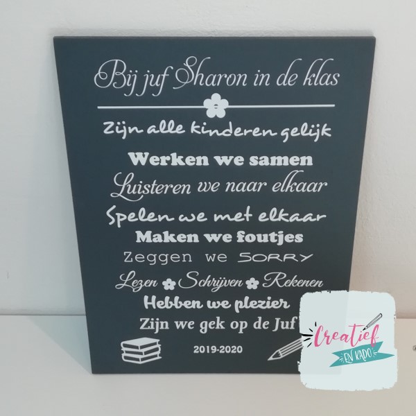 tekstbord bij juf in de klas