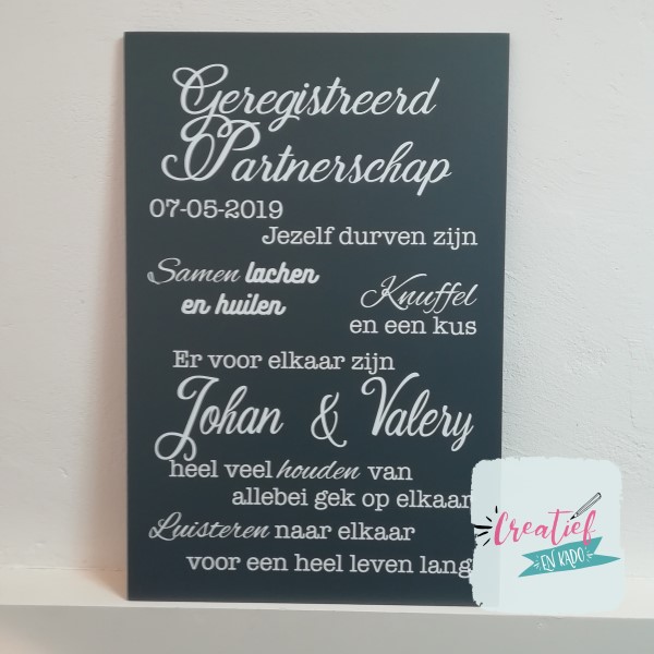 tekstbord geregistreerd partnerschap antraciet