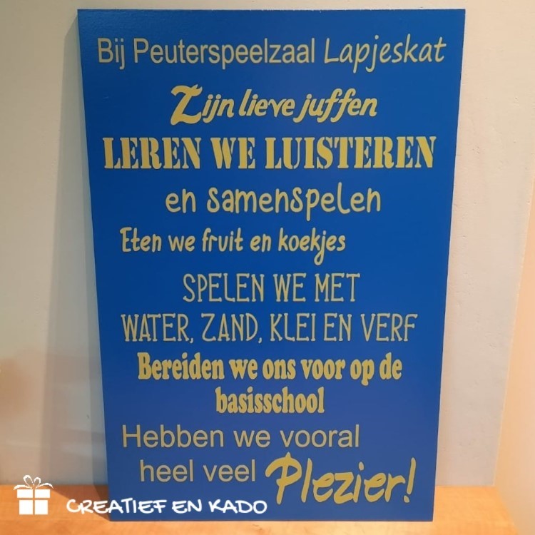 tekstbord peuterspeelzaal lapjeskat