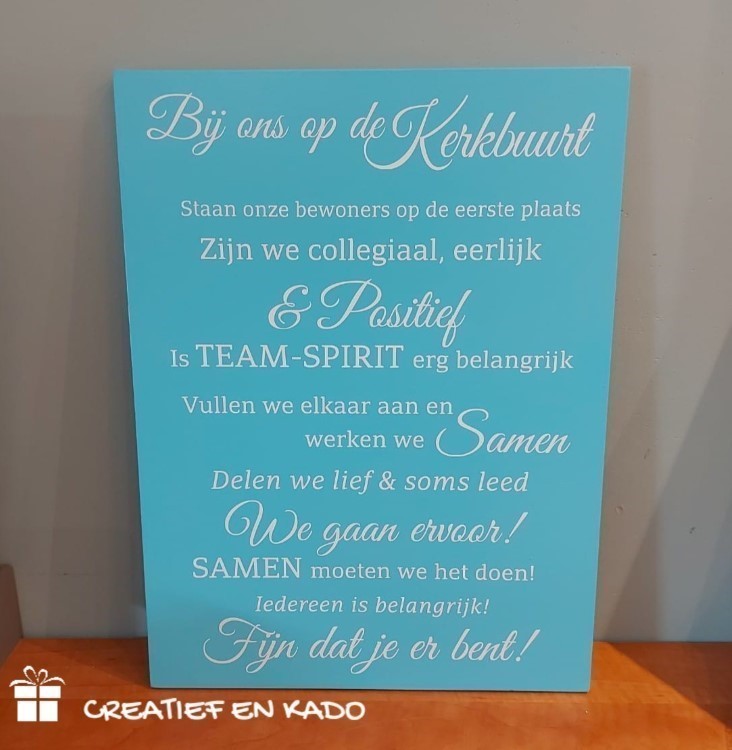 tekstbord werk, tekstbord bij ons op de kerkbuurt, tekstbord eigen tekst