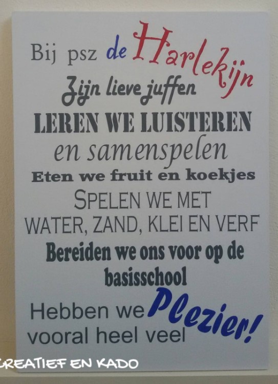 tekstbord peuterspeelzaal de Harlekijn
