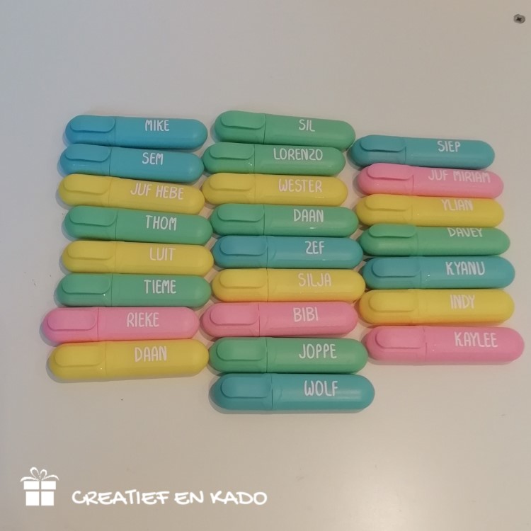 markeerstift pastel met naam, naam traktatie