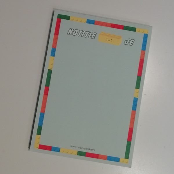 notitieblokje groen legoblokje