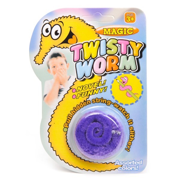 magische worm, kronkelworm, traktatie, uitdeelkadootje, worm paars