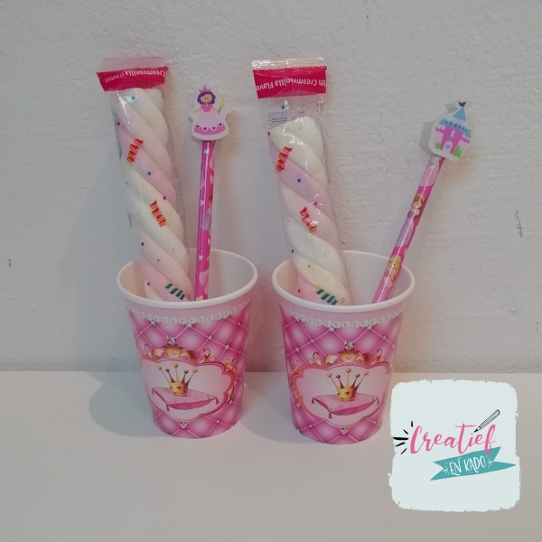 prinses traktatie in beker, meisjes traktatie, complete traktatie