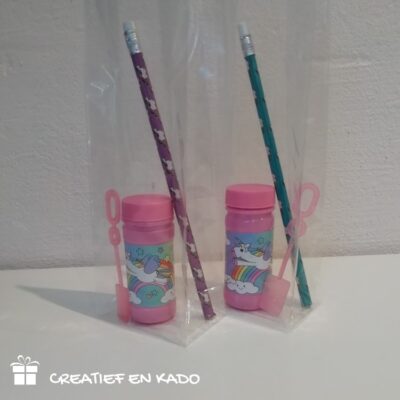 eenhoorn bellenblaas traktatie, unicorn traktatie, meisjes traktatie, complete traktatie