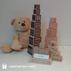 houten blokken geboorte toren XL, houten kraamcadeau, kraamcadeau met naam