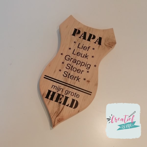 houten schild papa mijn grote held, cadeau vaderdag