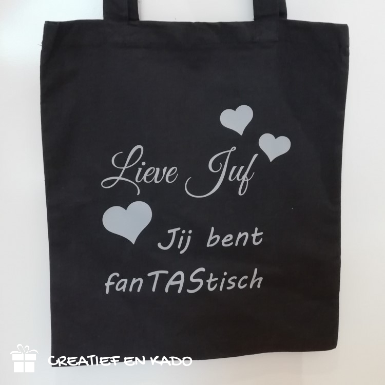 katoenen tas lieve juf jij bent fanTAStisch, katoenen tas juf hartjes