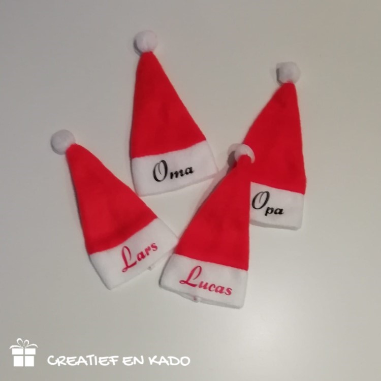 mini kerstmuts met naam, kerstmuts rood