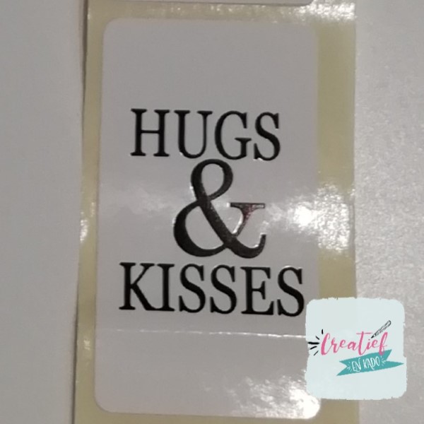 sticker hugs & kisses, sluitzegel, kadozegel