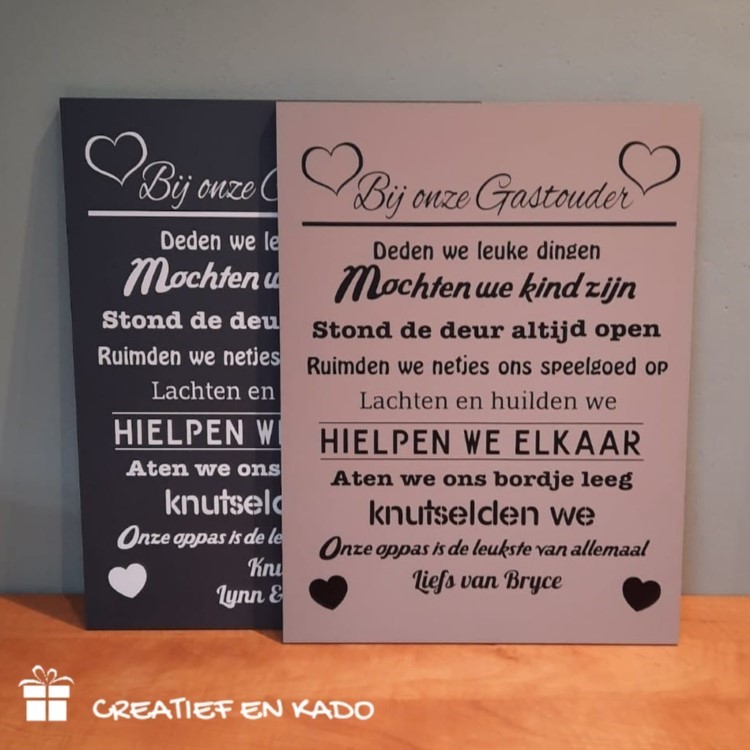 tekstbord gastouder, tekstbord oppas, cadeau gastouder