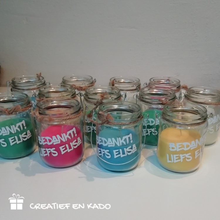 kaars in glas, kaarsje bedankt