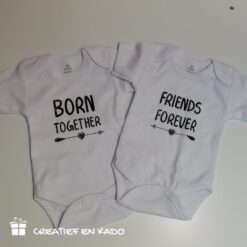 romper born together friends forever, romper tweeling, romper beste maatjes, romper wit, romper bedrukt