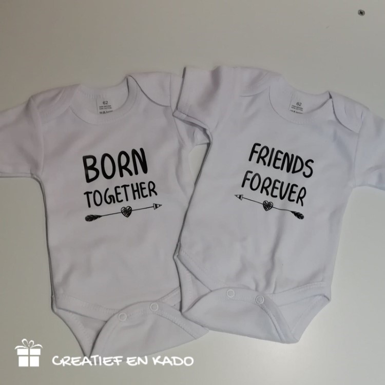 romper born together friends forever, romper tweeling, romper beste maatjes, romper wit, romper bedrukt
