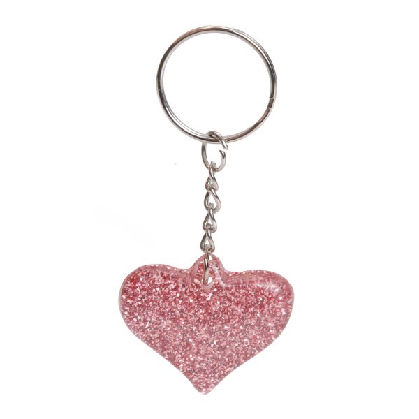 sleutelhanger glitter hart roze, meiden traktatie, glitter traktatie, glitter hart roze