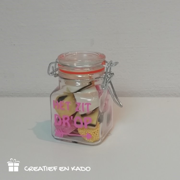 mini weckpotjes juf en meester verpakt