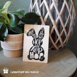 houten kaart hop hop, houten kaart paas thema, pasen wenskaart