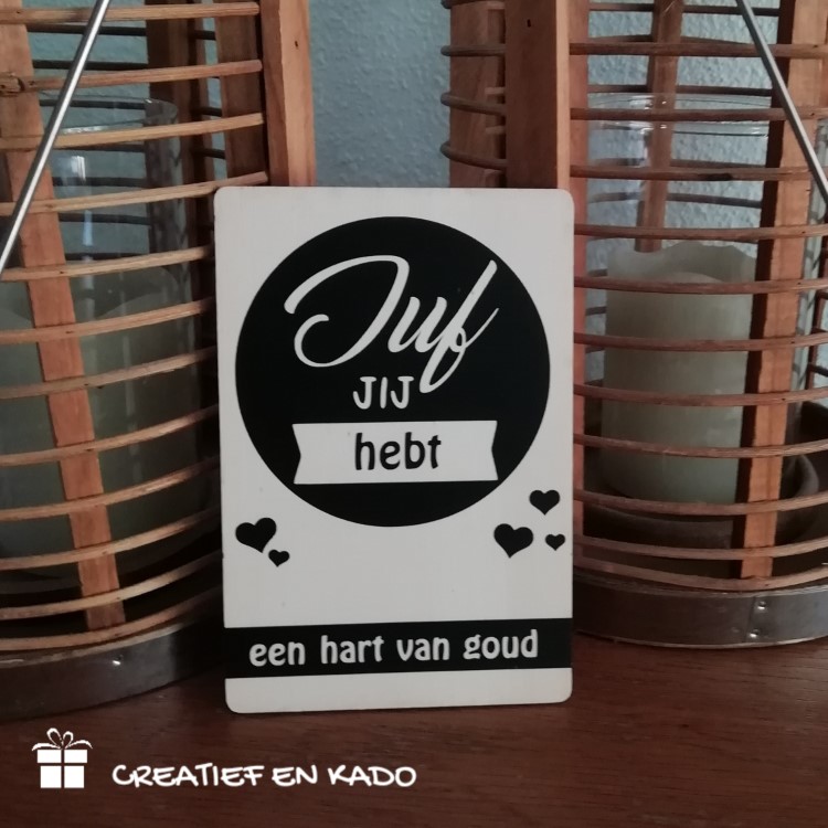 houten kaart juf jij hebt een hart van goud