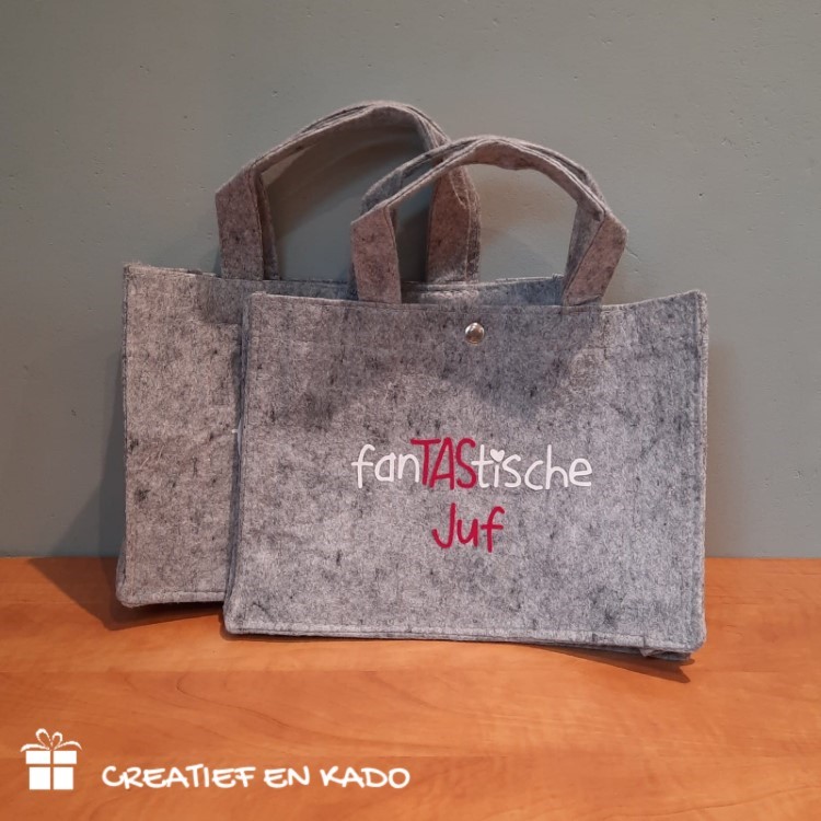 vilten tas, fanTAStische juf tas, cadeau juf